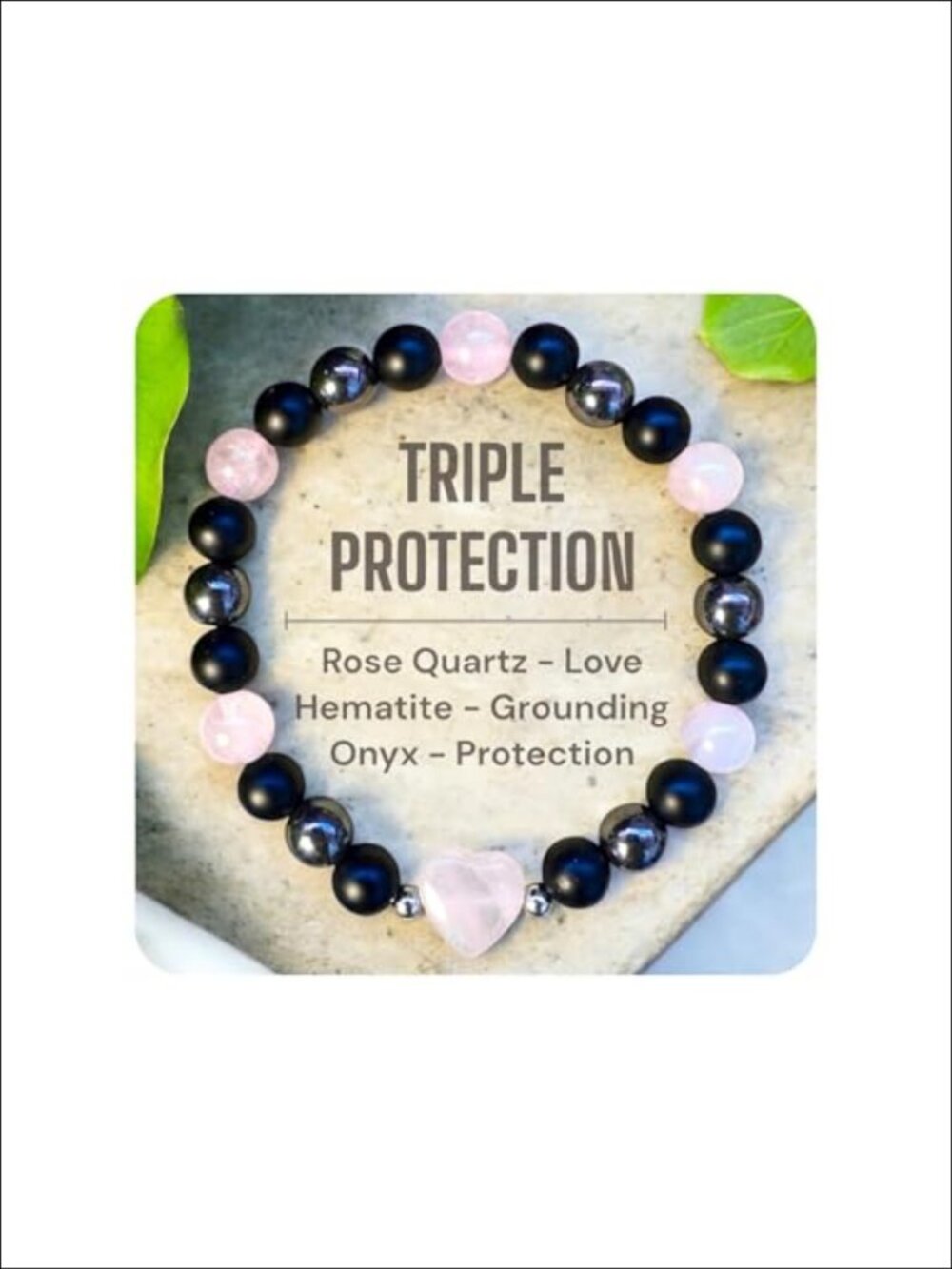 Heart Crystal Bracelet Natural Gemstone Stretch Handmade Healing Beads